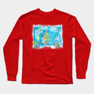 St Lucia Illustrated Travel Map With Roads Long Sleeve T-Shirt